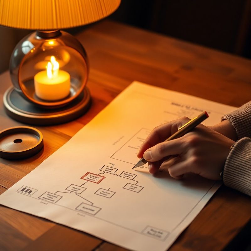 Diagramă de schemă de bază de date tipărită pe hârtie sub o lampă cu lumină chihlimbar